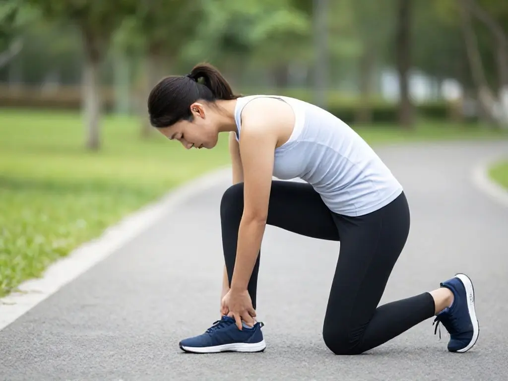 Female jogger holding heel in pain